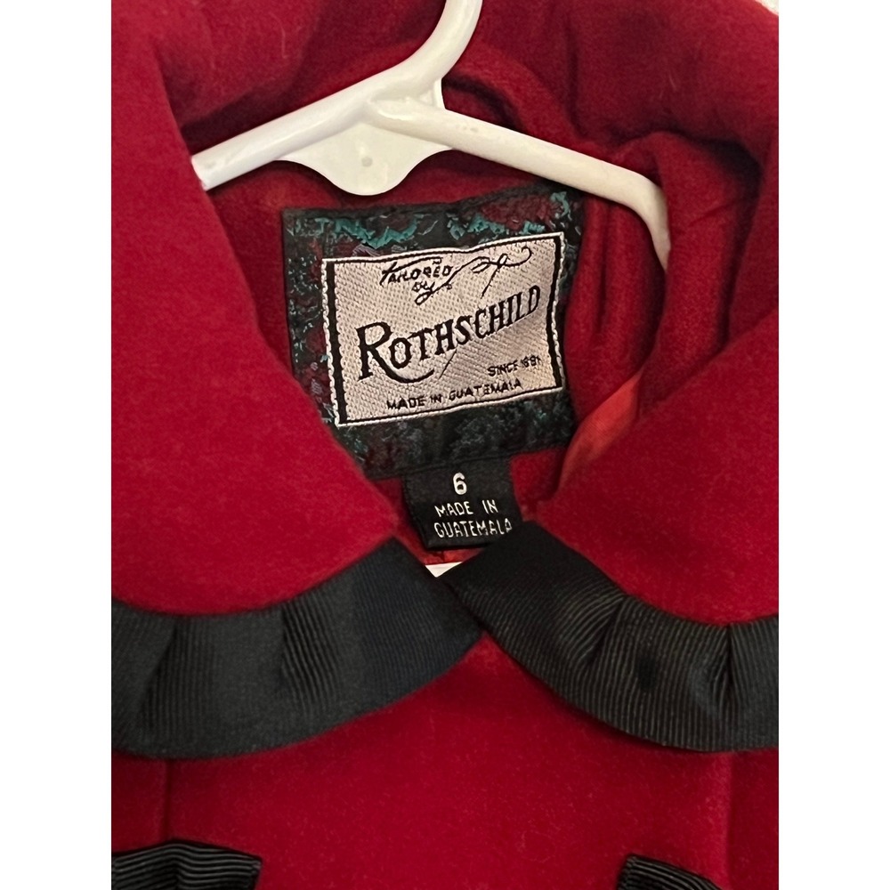 Rothschild Girls Red Wool Dress Coat Peter Pan Collar Vintage Holiday 6 - Picture 5 of 7